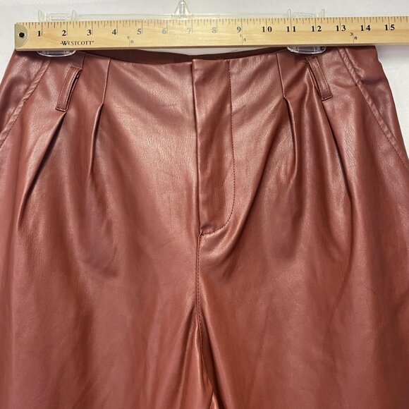 WHO WHAT WEAR Faux Leather High-Rise Straight Leg Trouser Pants Women Sz 6 Brown - Picture 6 of 14